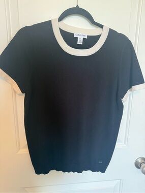 Calvin Klein Black Sweater with Cream Trim